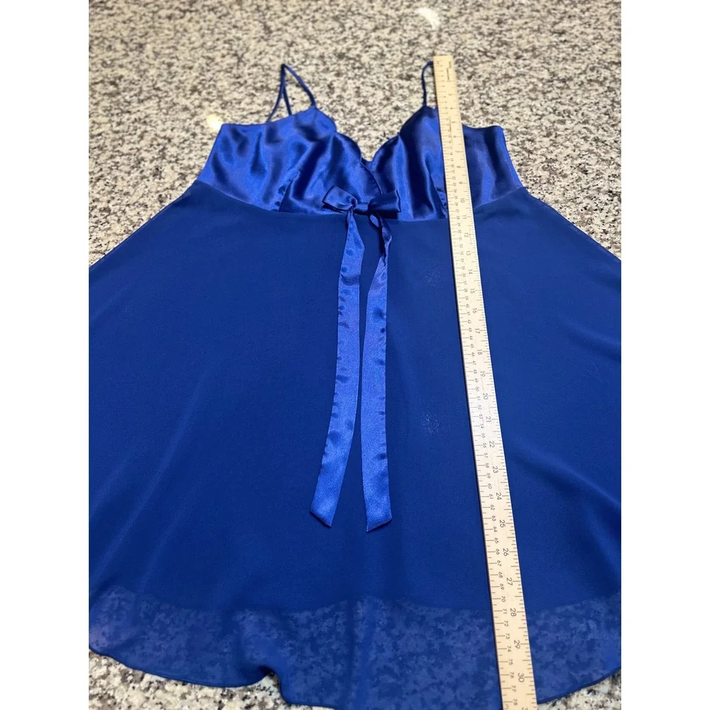 Victoria's Secret Royal Blue Satin Sheer Babydoll‎ Chemise Lingerie Nightie L